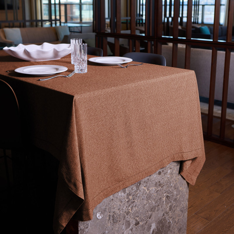 Brittany Hemstitch Woven Cotton Rich Tablecloth  60"x102" In Burnt Orange, 102" x 60", Orange
