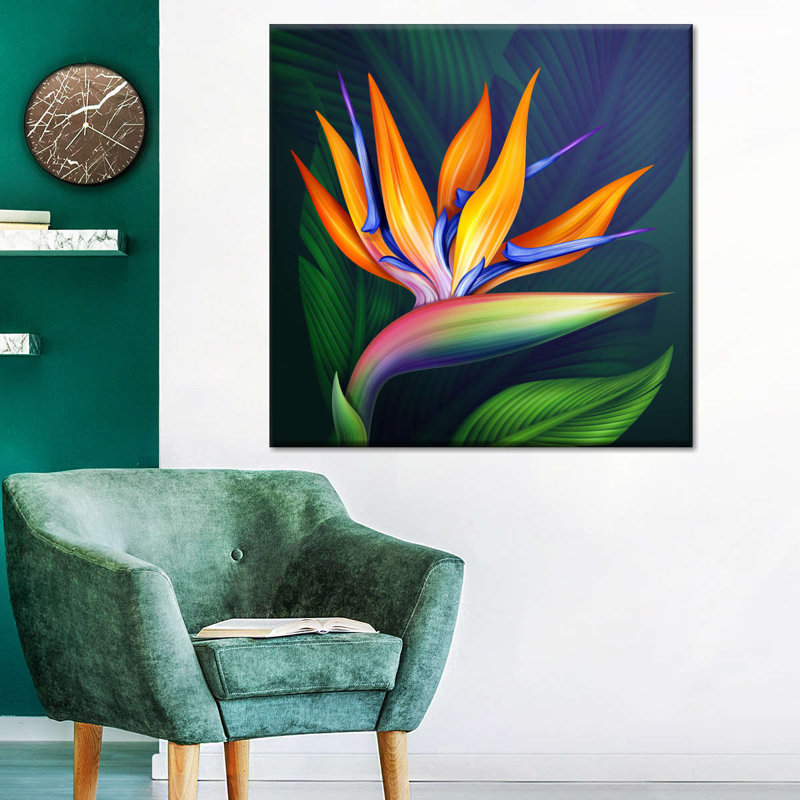 Fleur exotique d'oiseau du paradis sur toile, H 16 po x l 16 po x P 1,25 po