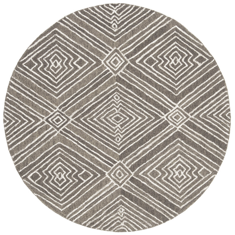 Tapis en laine / coton touffeté à la main gris foncé / ivoire Chul, Rond 5 pi