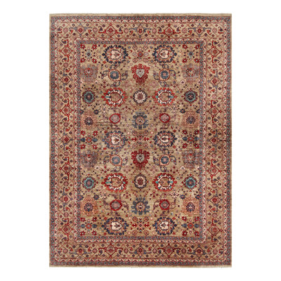 Tapis ivoire / rouge en laine noué à la main de conception unique 10 pi x 13 pi 11 po