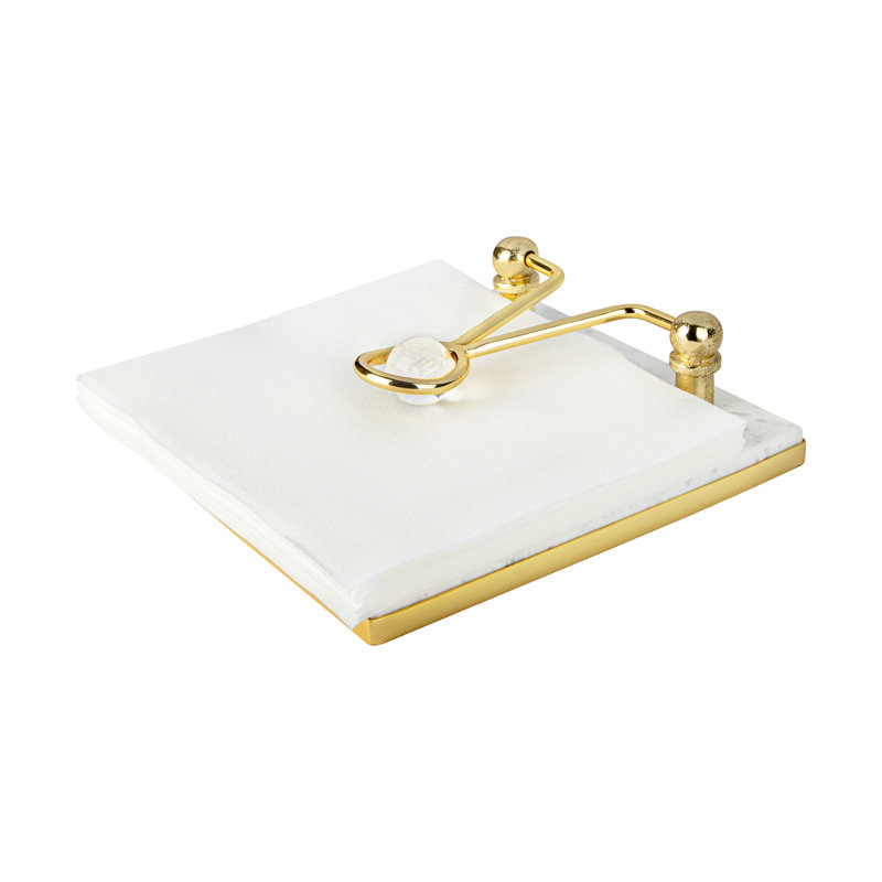 Square Napkin Holder With Ball - 7.5", Clear/Marble