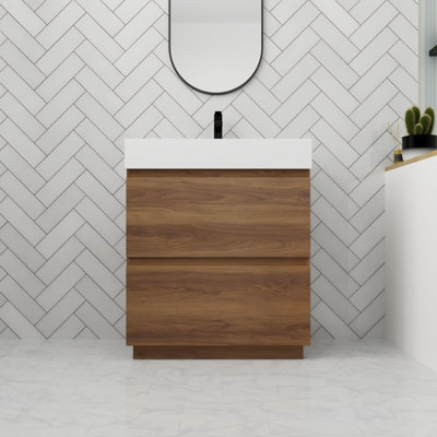 Bathroom Vanity With Resin Sink In 30 Inch, Freestanding Bathroom Vanity With 2 Soft Close Drawers