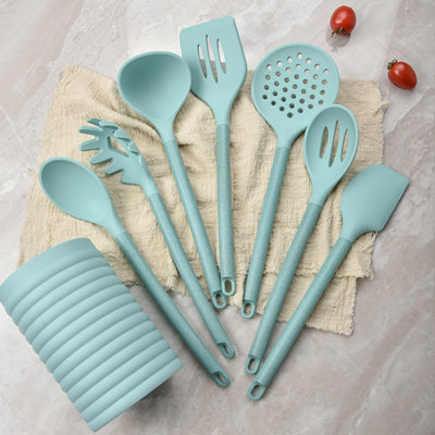 8Pcs Silicone Utensils Set, Cooking Utensils Set With Wheat Straw Handle, Cooking Spoons With Holder, Bpa Free, Heat Resistant -  SC0GO, Q-1113