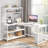 55" Large Computer Desk L-Shaped Desk with Wireless Charging and Bookshelf for Home Office-656090511