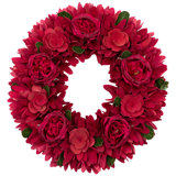 Rose Floral Wooden Spring Wreath - 14" - Fuchsia Pink