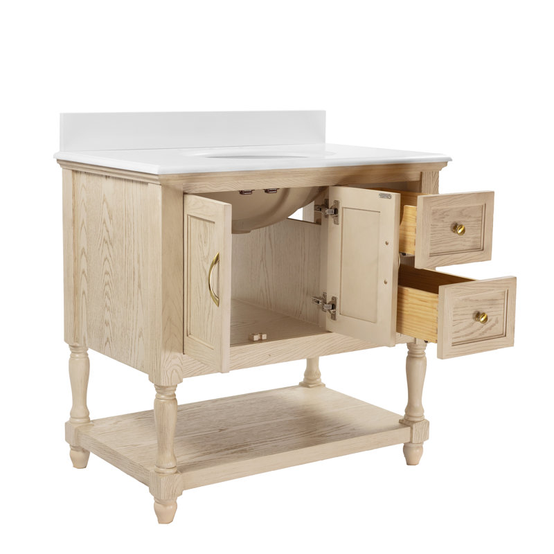 Ensemble de meuble-lavabo simple 36 po Hampton, Chêne gris-beige, Blanc d'ingénierie