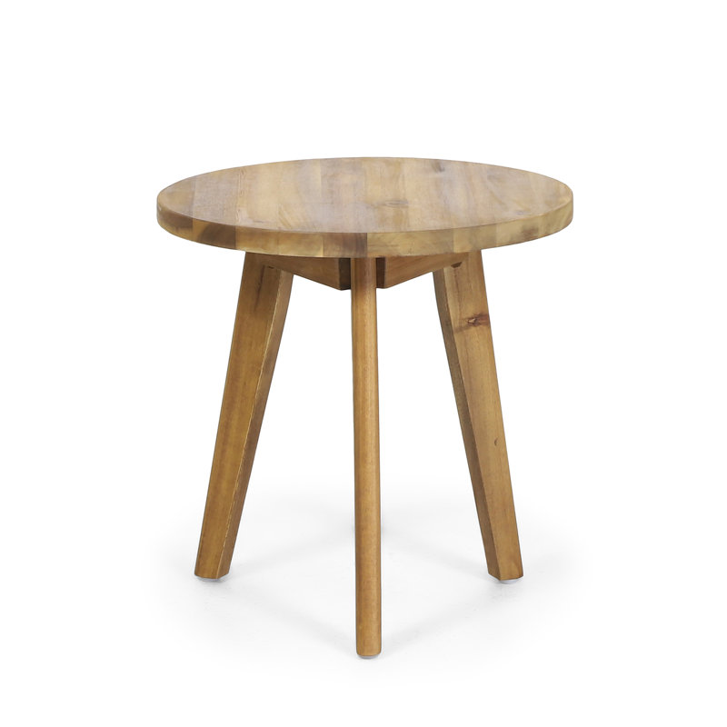 Acacia Wood Round Outdoor Patio Side Table 15.75 in W., Natural Top/Natural Base