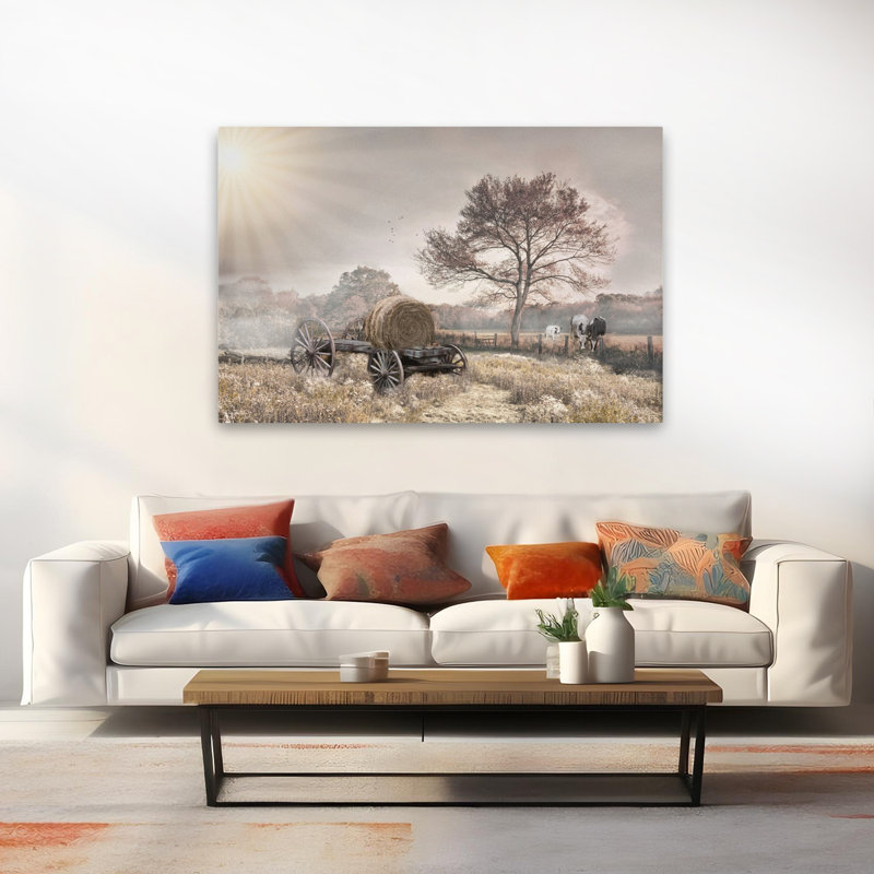«The Old Hay Wagon», charrette de foin rétro, art de campagne en fleurs, H 40 po x l 60 po