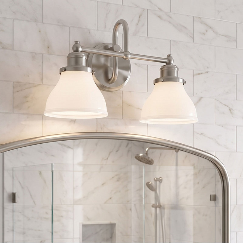 Baxter 2 - Light Dimmable Vanity Light, Brushed Nickel, Milk