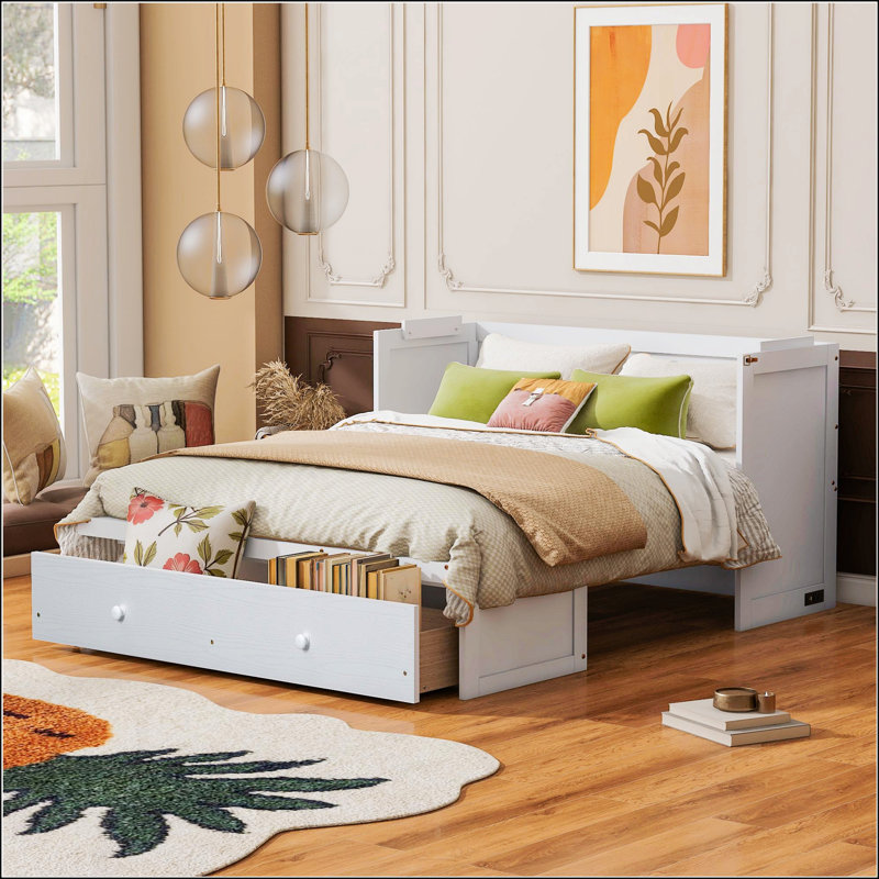 Grand lit escamotable avec port USB et grand tiroir