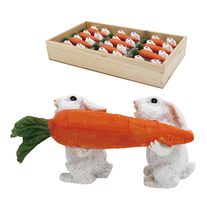  Lapins en résine avec carotte en caisse S / 12 décorations de Pâques