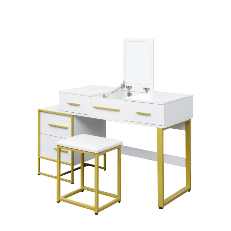 Ensemble de coiffeuse avec miroir, commode avec table de chevet et 4 tiroirs