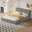 Lit plateforme tapissier avec tissu en velours, lit au sol avec structure solide, gris