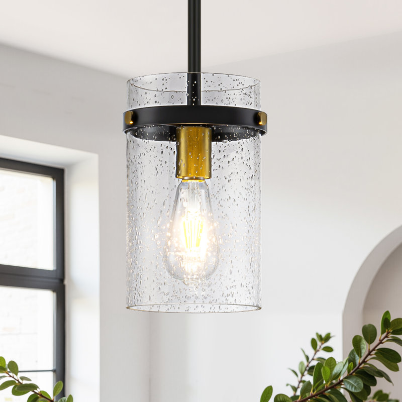 Levona 1-Light Pendant Light with Seed Glass for Kitchen Island (Black/Gold Finish), Matte Black/Gold