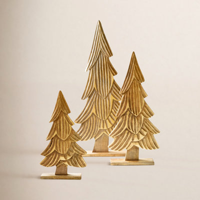 3-Piece Carved Wooden Tabletop Tree Set