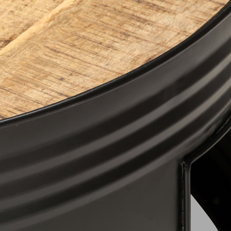 Rough Mango Wood & Black Metal Coffee Table with Storage