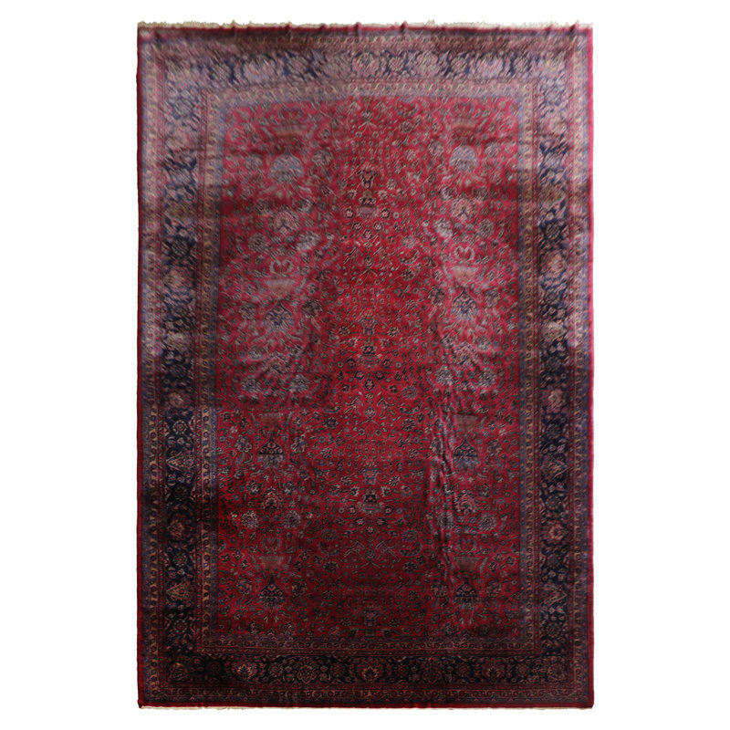Tapis 14 po x 21 po surdimensionné en laine noué à la main rouge vin profond Agra