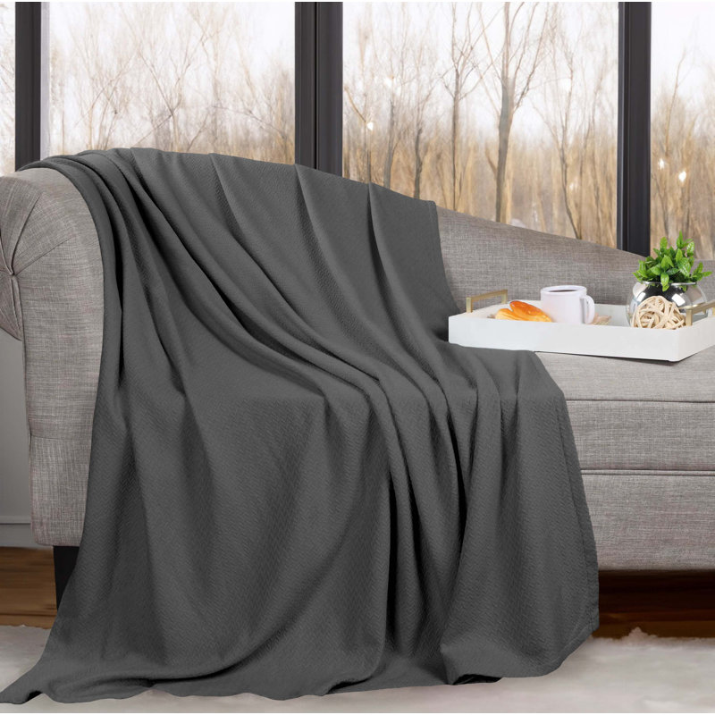 Jeté en jacquard texturé Nobel, Très grand, Gris anthracite
