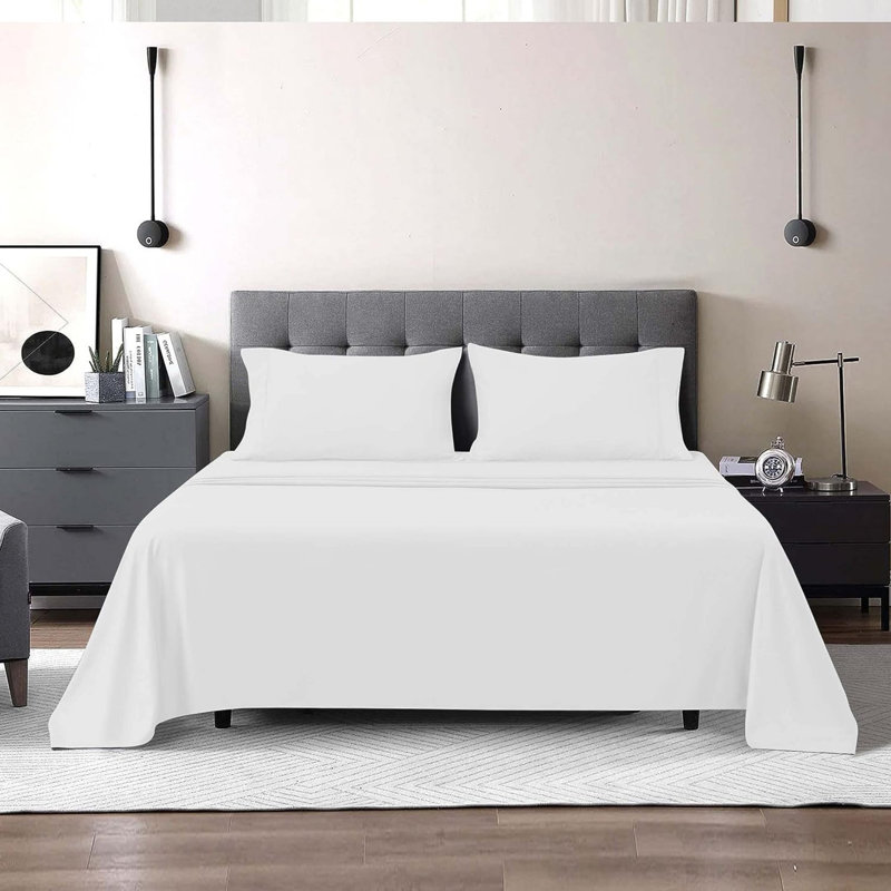 Ensemble de draps en microfibre brossée douce Hotel Luxury avec draps et taies d'oreiller très doux, Blanc