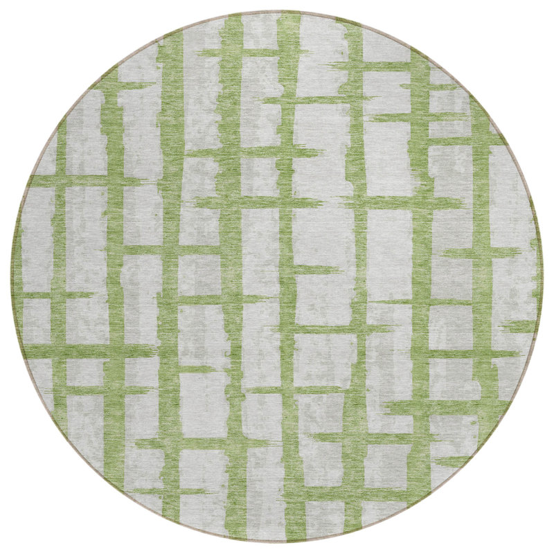 Tapis intérieur lavable rayé rond vert et gris 8 pi
