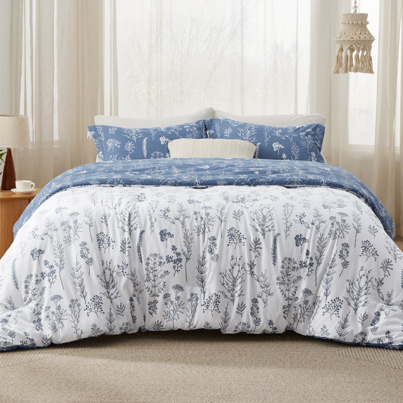 Best Seller Bedsure Comforter Set Reversible Cute Floral Bedding, 89GSM, Infinity Blue, Twin