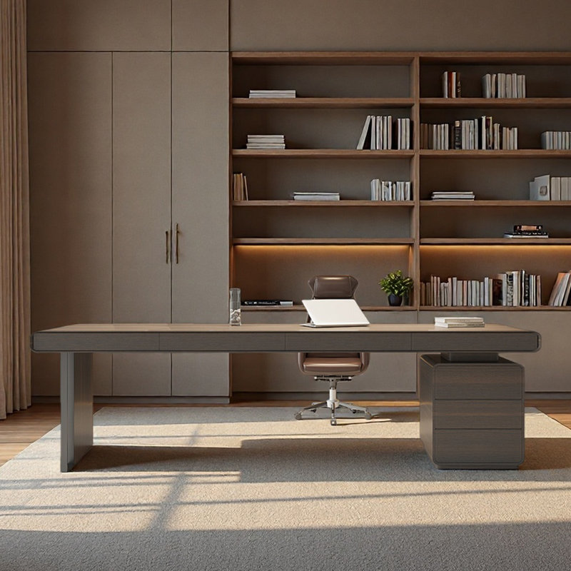 Bureau armoire Belin, H 29,53 po x l 94,49 po x P 31,5 po, Brun