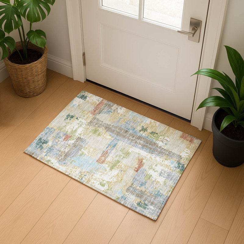 Premium Machine Washable Mayfield AMF2212 abstract Rug, 1'8" x 2'6", Beige