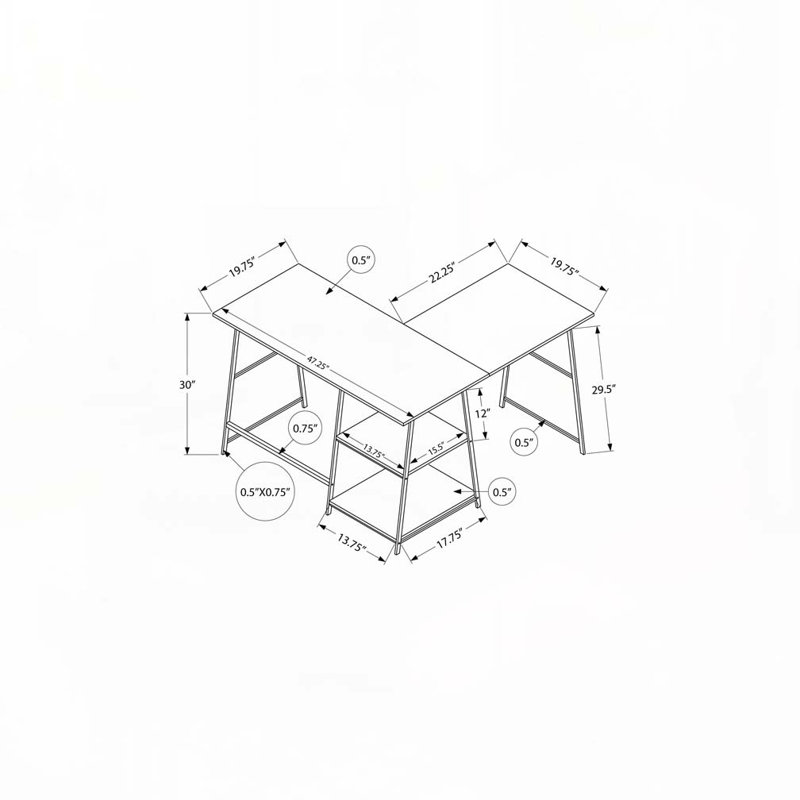 Home Office L Shape Computer Desk, Grey/Black