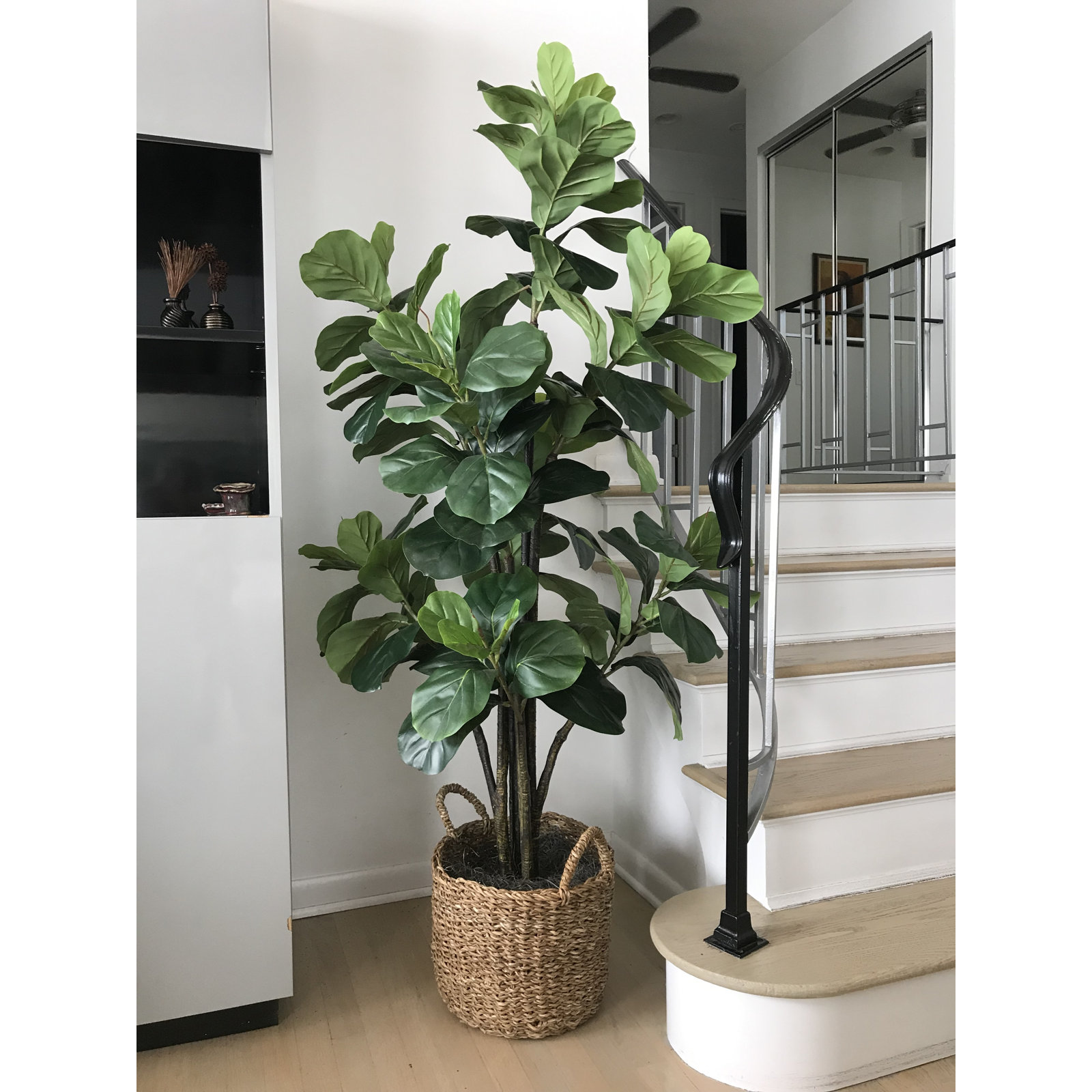 66'' Faux Fiddle Leaf Fig Tree in Wicker/Rattan Basket