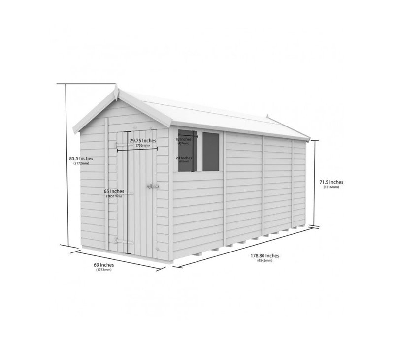 Total Sheds 6ft x 15ft Apex Garden Shed - Double Door - No Windows - Pressure Treated Timber - UK Manufactured
