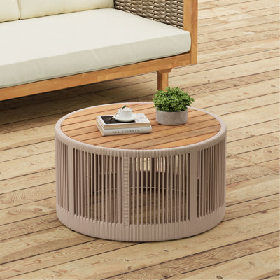 Table basse pour l'extérieur en corde de rotin et bois d'acacia