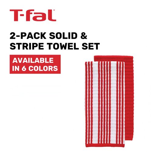 Solid and Stripe Waffle Kitchen Towel, Two Pack, Sand