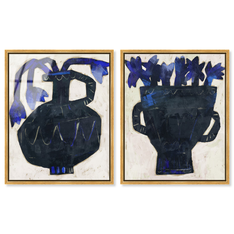 Indigo Vases Set Set by Oliver Gal, 74"H x 62"W, Gold Floater Frame