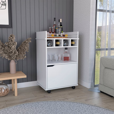 Maisons Bar Cart with 2 Open Shelves 4 Wine Cubbies and Cabinet by Latitude Run