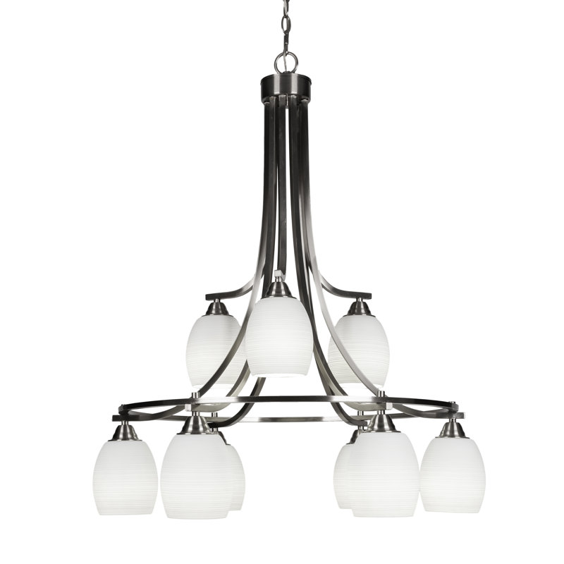 Lustre 9 lumières avec verre de 5 po Michell Paramount, Noir mat/nickel brossé, Blanc