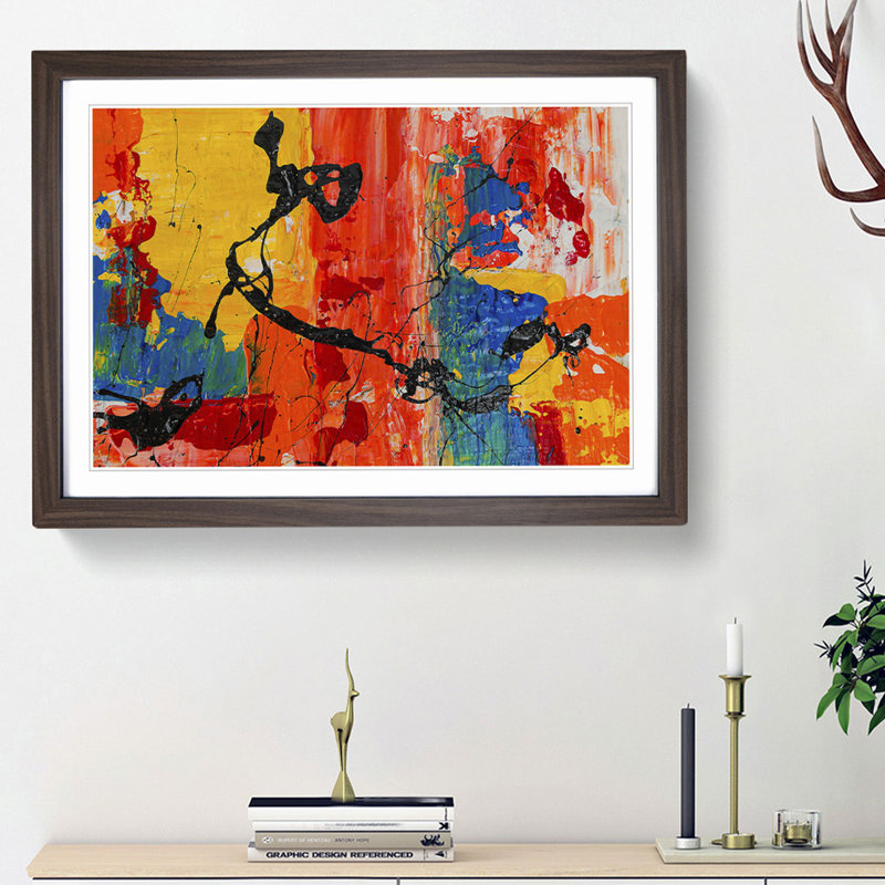 Abstract Art Painting Vol.161 by S.Johnson - Picture Frame Painting Print, 27cm H x 36cm W x 2cm D, Walnut Framed