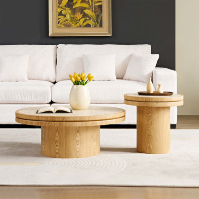 Ensemble de tables basses rondes en panneau de fibres à densité moyenne de 19,49 po + 35,43 po pour les salons et les appartements modernes