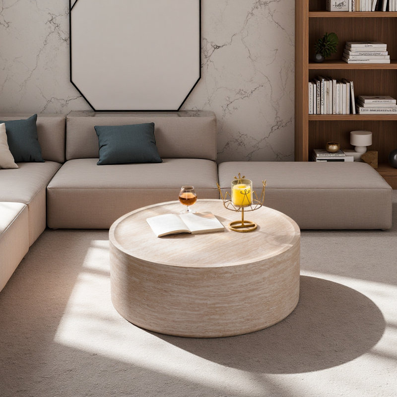 Table basse ronde de 31,5 po avec motif Mars pour le salon, table basse ronde moderne pour le salon, sans assemblage