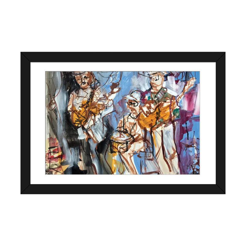 «New Orleans Musisans I», reproduction sur toile, H 24 po x l 32 po x P 1 po, Papier d'art encadré noir, Blanc