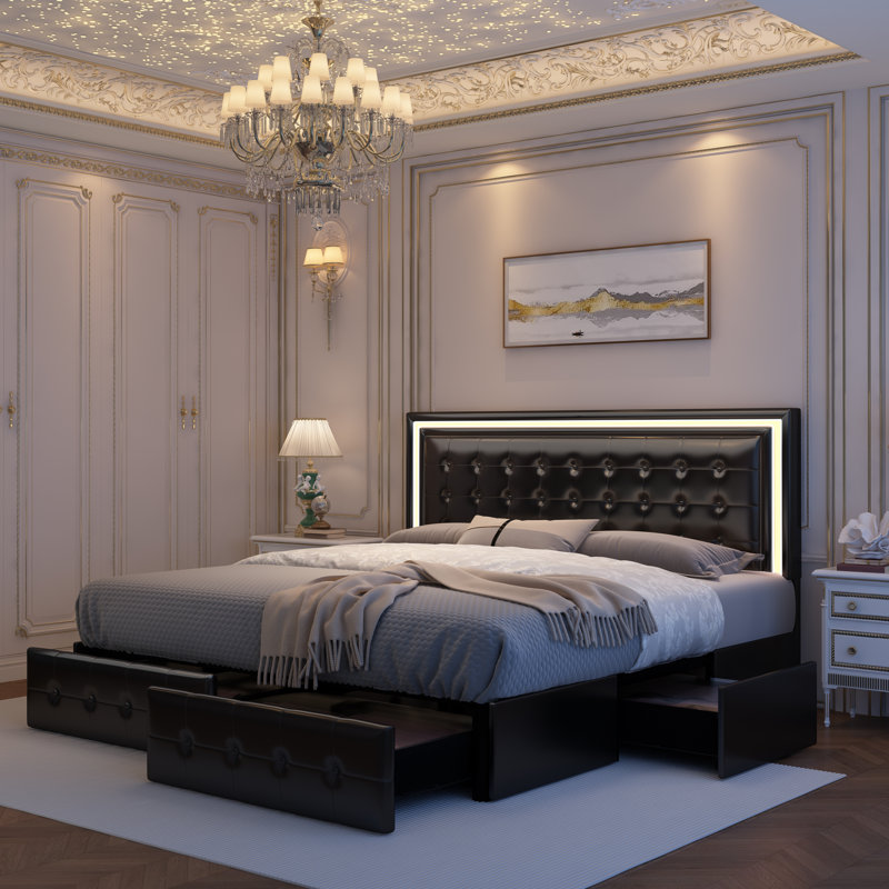 Mutsa Upholstered Panel Bed, King, Black