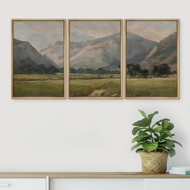 " Misty Mountain Valley Soft Landscape Illustration Modern Ultra " 3 - Pieces on Canvas, H 24 po x l 16 po x P 1,5 po