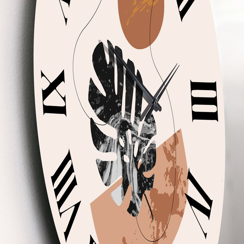 Formes abstraites et feuilles de Monstera tropicales - Horloge murale moderne, Moyenne