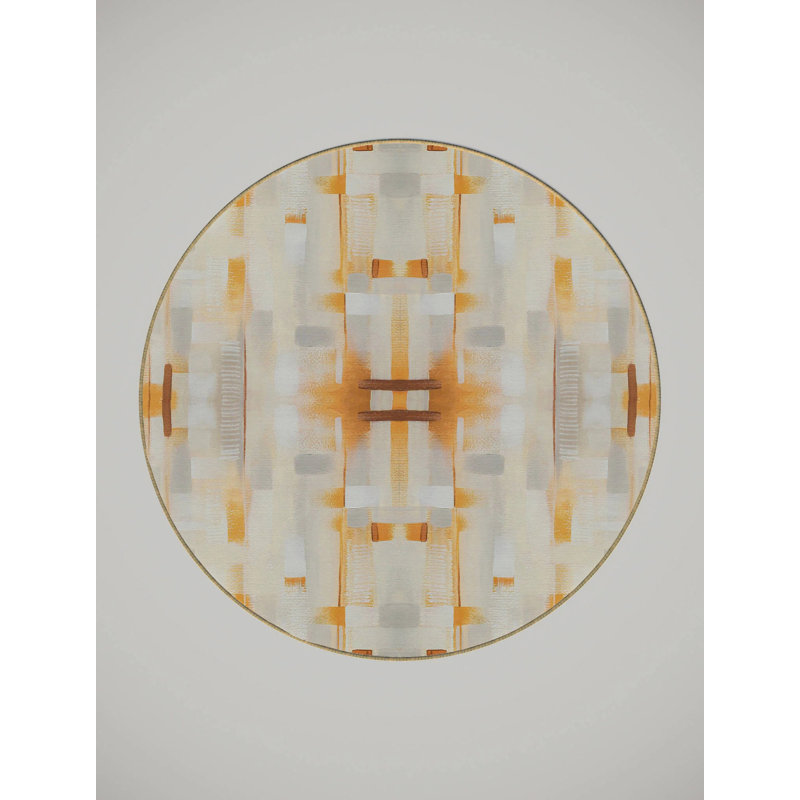 Kunala Washable Abstract Indoor Rug, Round 5'
