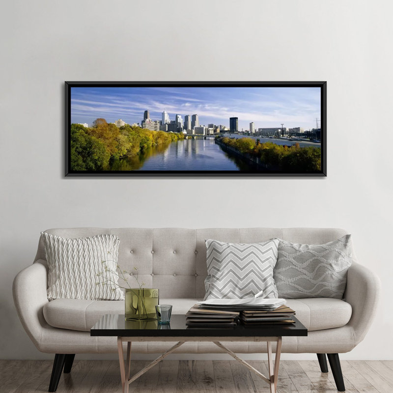 « schuylkill river, philadelphia, pennsylvanie », reproduction de photo sur toile, H 24 po x l 72 po x P 1,5 po, Cadre noir