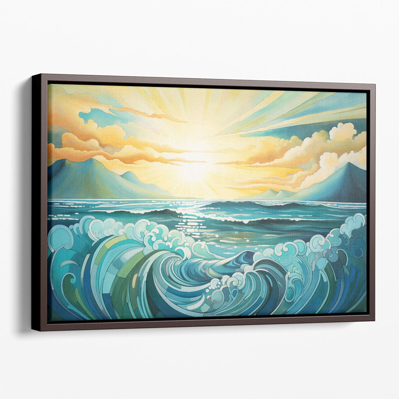 «Green Coastal Whispers», reproduction d'art murale, Toile encadrée noire, H 24 po x l 36 po x P 1,25 po