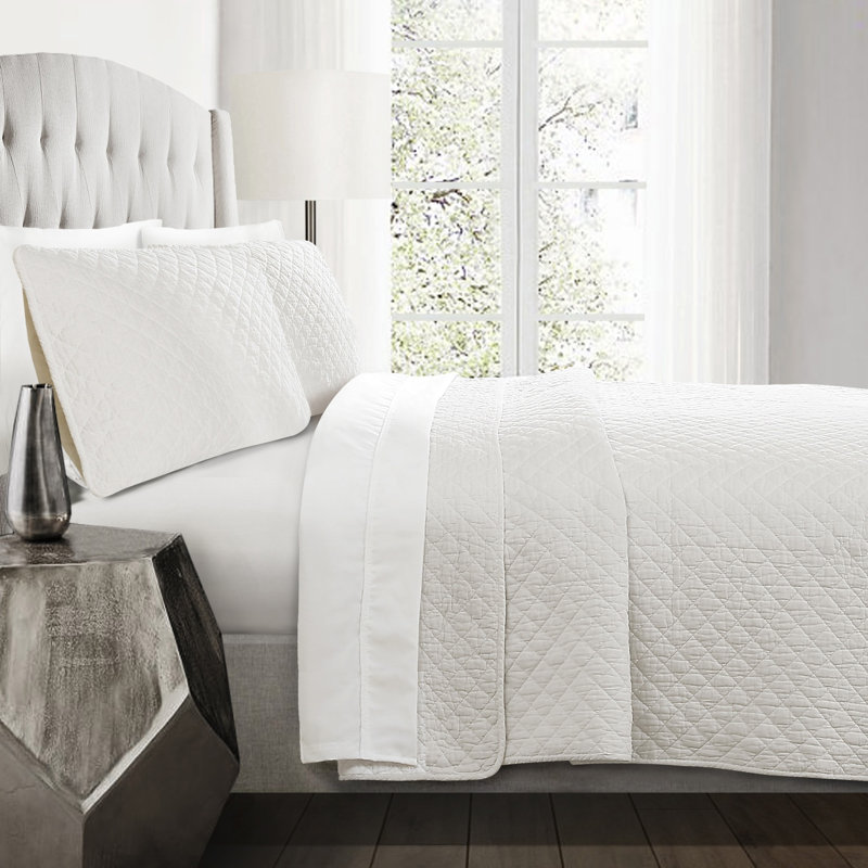 Ensemble de courtepointe en coton 3 pièces Ava, Courtepointe pour grand lit + 2 taies décoratives, Crème