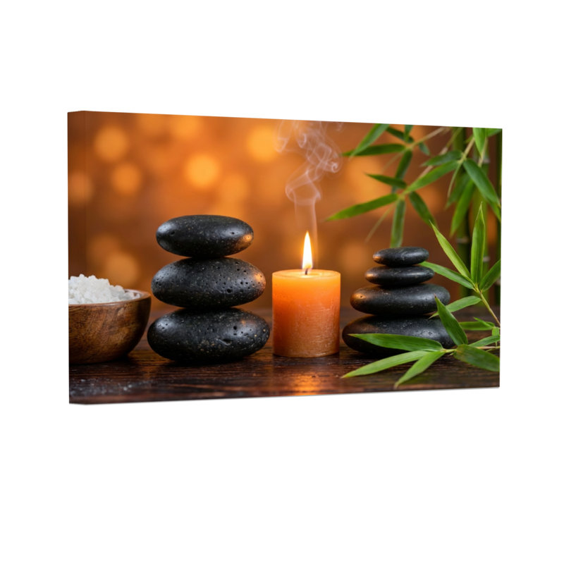 Bougie Fashion Calm Zen Stones, lumière paisible en bambou, H 12 po x l 18 po