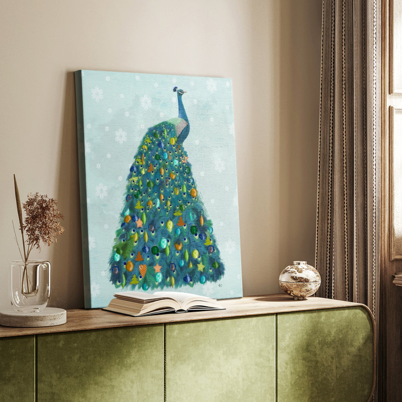 Christmas Peacock Christmas Tree -Custom Wrapped Gallery Cavas, 27" H x 18" W