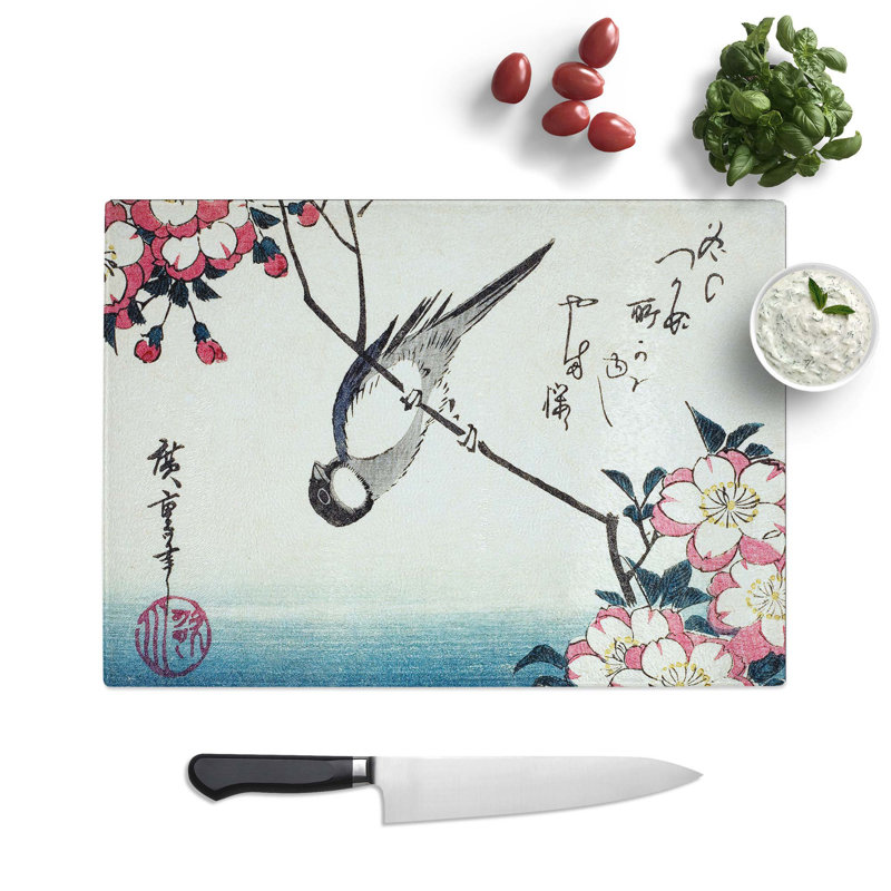Glass Great Tit On A Cherry Blossom by Utagawa Hiroshige Chopping Board, 28.5 cm W x 20 cm L