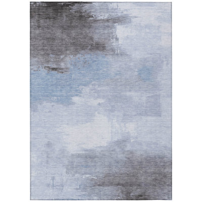 Aelora Blue Washable Indoor-Outdoor Rug - LOOMLAN